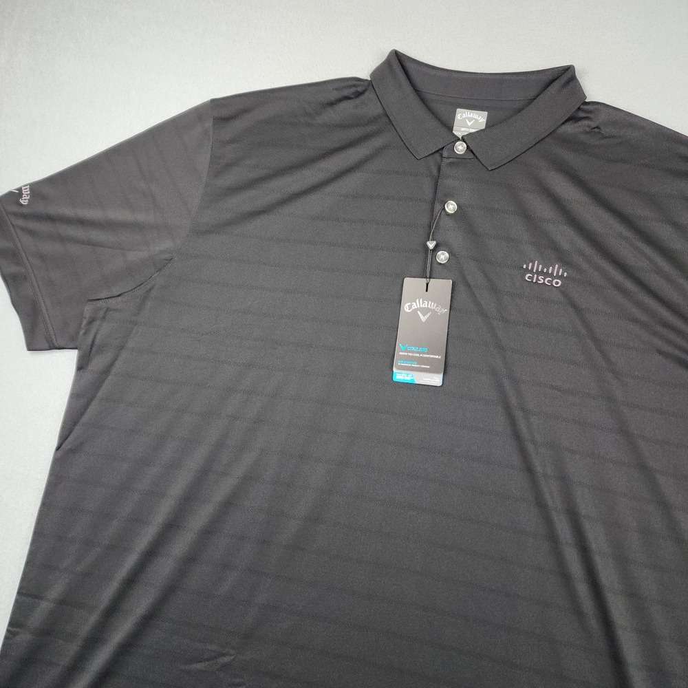 Callaway Polo Shirt Mens 3XL Black Striped Cisco Opti-Dri Cooling Golf Tech NWT